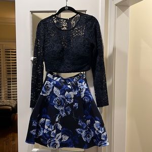 Two piece Sequin Hearts set. Navy/shades of blue
